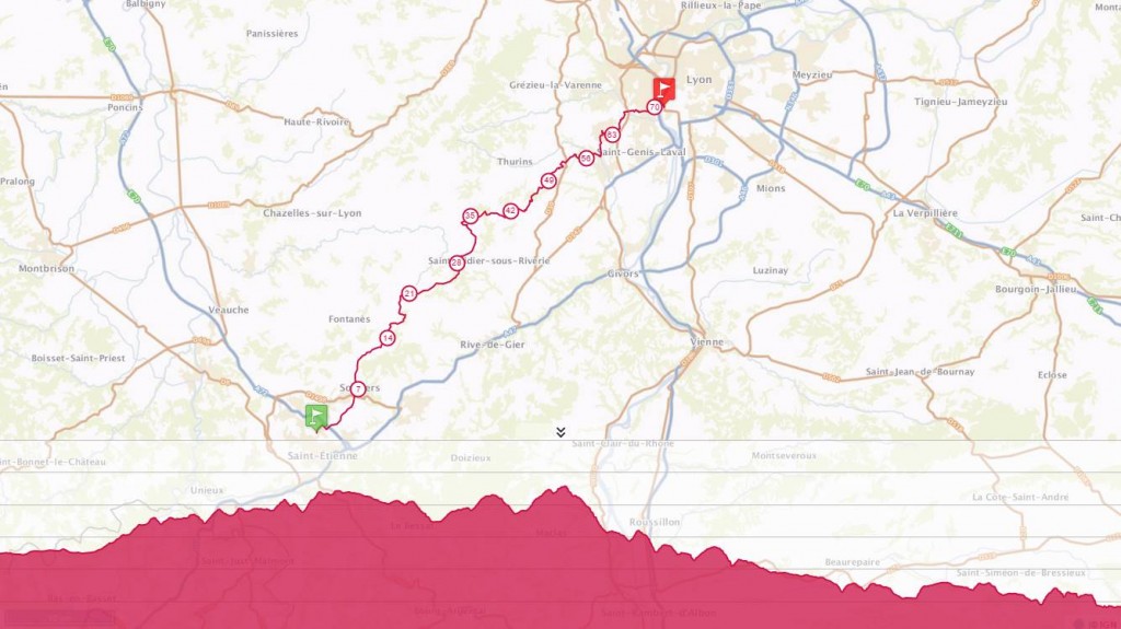 Yarışın haritası ve eğim grafiği üst üste. Kaynak: tracedetrail.com